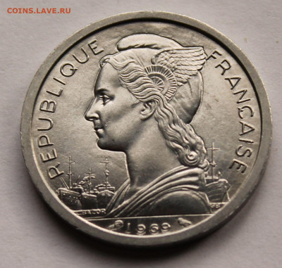 Французский Реюньон - 2 франка 1969 г.  Алюминий - 9