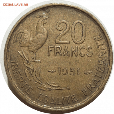 20 франков 1951 г. ФРАНЦИЯ до 23.02.21 в 22:00 МСК - Rounded_20210223_002800