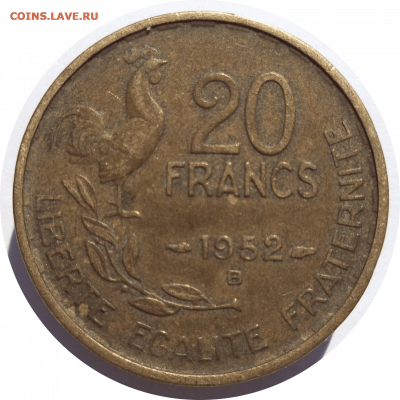 20 франков 1952 (В) г. ФРАНЦИЯ до 23.02.21 в 22:00 МСК - Rounded_20210223_003430