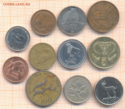 11 монет разных, до 02.03.2021 г. 22.00 по Москве - животн 11м