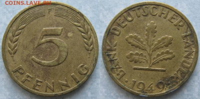 Ходячка ФРГ 5 пфеннигов 1949-1995г. - 49.3. -ФРГ 5 пфеннигов 1949 F    6827