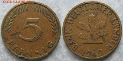 Ходячка ФРГ 5 пфеннигов 1949-1995г. - 49.6. -ФРГ 5 пфеннигов 1949 J    10026