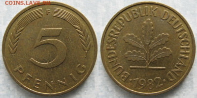 Ходячка ФРГ 5 пфеннигов 1949-1995г. - 49.39. -ФРГ 5 пфеннигов 1982 F    6788