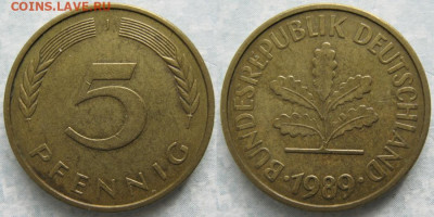 Ходячка ФРГ 5 пфеннигов 1949-1995г. - 49.42. -ФРГ 5 пфеннигов 1989 J    6796