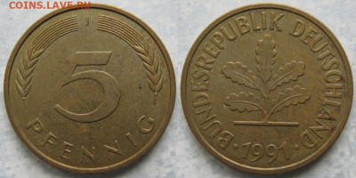 Ходячка ФРГ 5 пфеннигов 1949-1995г. - 49.45. -ФРГ 5 пфеннигов 1991 J    7111