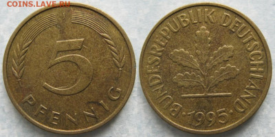 Ходячка ФРГ 5 пфеннигов 1949-1995г. - 49.49. -ФРГ 5 пфеннигов 1995 J    6789