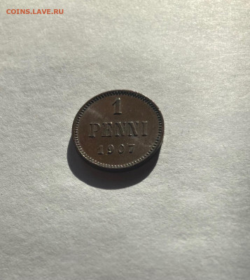 1 пенни Русская Финляндия 1907г., шт.блеск , до 04.03.21г. - 1p7-2