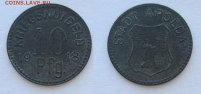 Нотгельды Германии. Обзорная тема. - 10 пф. 1918г. Апольда, цинк.JPG