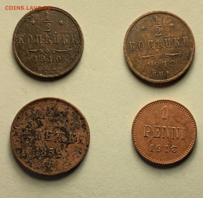 2 копейки(2шт.)1910,1912,денежка1859,Penni 1913г до 02.03 - ц1