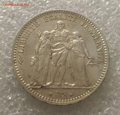 Франция. Третья Республика. 5 ФРАНКОВ 1876 года. UNC. - 5Фрн76 (5)
