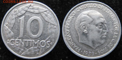 Испания 10 сентим 1959 до 07-03-21 в 22:00 - 11 92 Испания 10 сентимос 1959    301