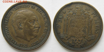 Испания 2,5 песеты 1953(56)  до 07-03-21 в 22:00 - 11 99 Испания 2,5 песеты 1953(56)    1233