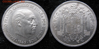 Испания 5 песет 1949 (50) до 08-03-21 в 22:00 - Испания 5 песет 1949 (50)   1149