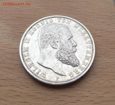 Крона Шайба Германская империя 5 марок 1903 Вюртемберг - krona_shajba_germanskaja_imperija_5_marok_1903_vjurtemberg_germanija_serebro (5)