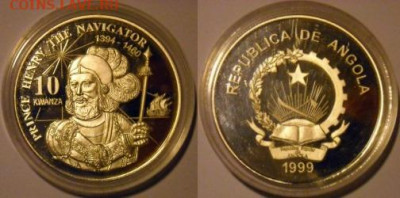 Досчитаем до 10 000 или более - 1394 Монета Ангола Генрих Мореплаватель 10 кванз 1999.