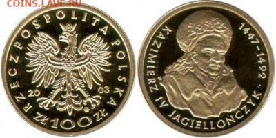 Досчитаем до 10 000 или более - 1447 Монета 100 злотых 2003. Казимир IV.