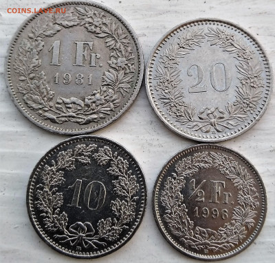 Швейцарские франки 4 монеты до 11.03.2021 22-00 - 1615315347596 (2)