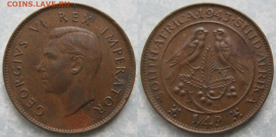 4 пенни 1943 до 16-03-21 в 22:00 - Брит Юж Африка четверть пенни 1943    8919
