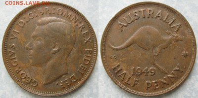 2 пенни 1949  до 16-03-21 в 22:00 - Австралия пол пенни 1949    9155