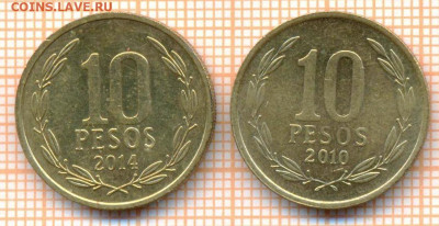 Чили 10 песо 2010,2014 г.,до 17.03.2021 г. 22.00 по Москве - Чили 10 песо 2873а
