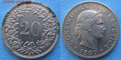 Швейцария 20 раппен 1897   до 19-03-21 в 22:00 - Швейцария 20 раппен 1897     7805