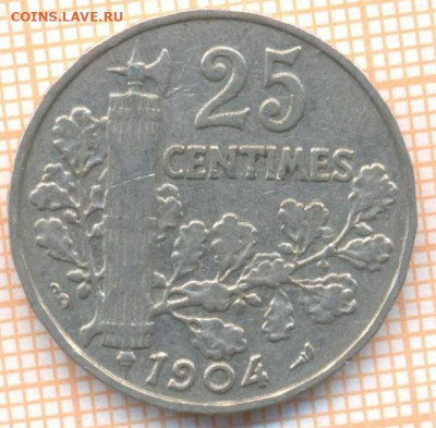 Франция 25 сантимов 1904 г., до 22.03.2021 г. 22.00 по Моск - Франция 25 сантимов 1904 2972а