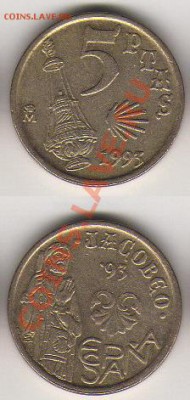 Испания 5 песет 1993 до 12 октября 2011 21-00 - Испания 5 песет 1993