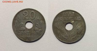 Франция 20 сантимов 1942 года, цинк - 21.03 22:00мск - IMG_20210221_101531