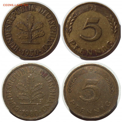 5 пфеннигов 1950, 80,82,90,91 г. ГЕРМАНИЯ до 20.03.21 в 22:0 - CollageMaker_20210319_034505866
