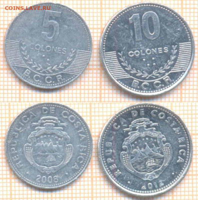 Коста-Рика 5 колон 2008, 10 к 2012 г., до 26.03.2021 г. 22.0 - Коста Рика 2 монеты 589