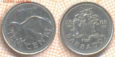 Барбадос 10 центов 2000 г., до 26.03.2021 г. 22.00 по Москв - Барбадос 10 центов 2000 755