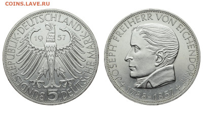ФРГ. 5 марок 1957 г. Эйхендорф. До 21.03.21. - Р580.JPG