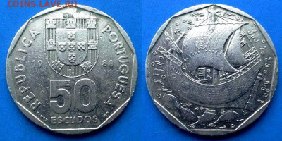 Португалия - 50 эскудо 1988 года (Парусник) до 27.03 - Португалия 50 эскудо, 1988