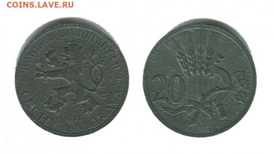 Богемия и Моравия 20 геллеров 1941 до 22.00 26.03.21 - богемия и моравия 20 геллеров 1941