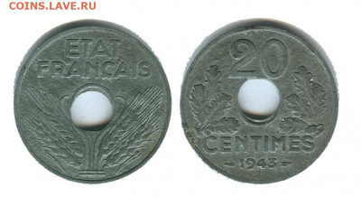Франция 20 сантимов 1943 до 22:00 мск 26.03.21 - франция 20 сантимов 1943