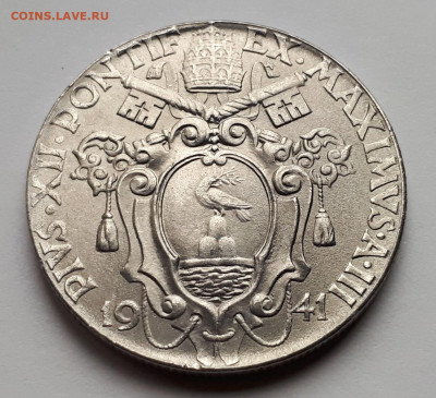 Ватикан 2 лиры 1941. UNC. Тираж - 270 000. - 11