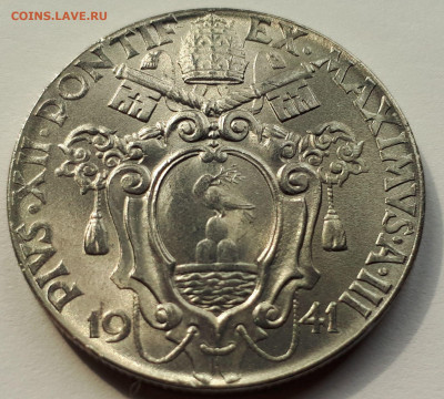 Ватикан 2 лиры 1941. UNC. Тираж - 270 000. - 8