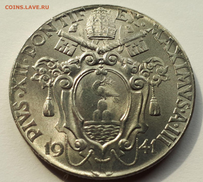 Ватикан 2 лиры 1941. UNC. Тираж - 270 000. - 7