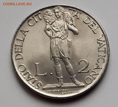 Ватикан 2 лиры 1941. UNC. Тираж - 270 000. - 6