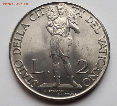 Ватикан 2 лиры 1941. UNC. Тираж - 270 000. - 5