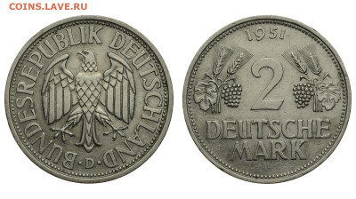 ФРГ. 2 марки 1951 г. D. До 28.03.21. - DSH_9425