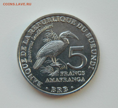 Бурунди 5 франков 2014 г. (Юбилейная) Фауна 3 до 31.03.21 - DSCN7800.JPG