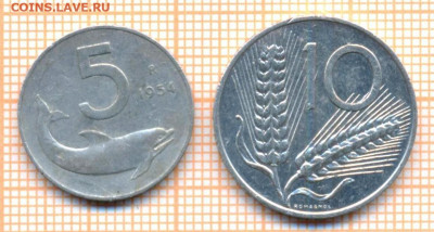 Италия 2 монеты, до 02.04.2021 г. 22.00 по Москве - Италия 5,10 лир 2921а