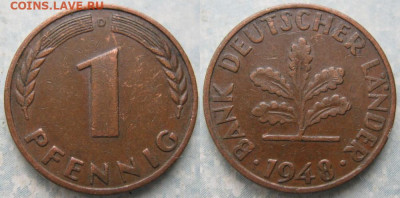 Ходячка ФРГ 1 пфенниг 1948-1979г. - 50.1. -ФРГ 1 пфенниг 1948 D    190-ас92-11318