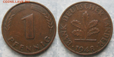 Ходячка ФРГ 1 пфенниг 1948-1979г. - 50.2. -ФРГ 1 пфенниг 1948 D    190-ас99-11510