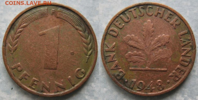 Ходячка ФРГ 1 пфенниг 1948-1979г. - 50.4. -ФРГ 1 пфенниг 1948 F     190-ас99-11512