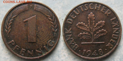 Ходячка ФРГ 1 пфенниг 1948-1979г. - 50.5. -ФРГ 1 пфенниг 1948 F     198-АС83-6829