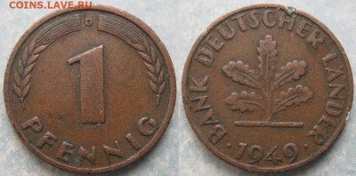 Ходячка ФРГ 1 пфенниг 1948-1979г. - 50.9. -ФРГ 1 пфенниг 1949 D    190-ас92-11323