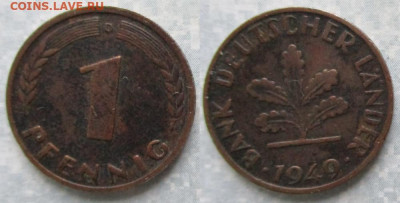 Ходячка ФРГ 1 пфенниг 1948-1979г. - 50.10. -ФРГ 1 пфенниг 1949 D    190-ас99-7090