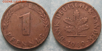 Ходячка ФРГ 1 пфенниг 1948-1979г. - 50.11. -ФРГ 1 пфенниг 1949 D     191-АС68-10264